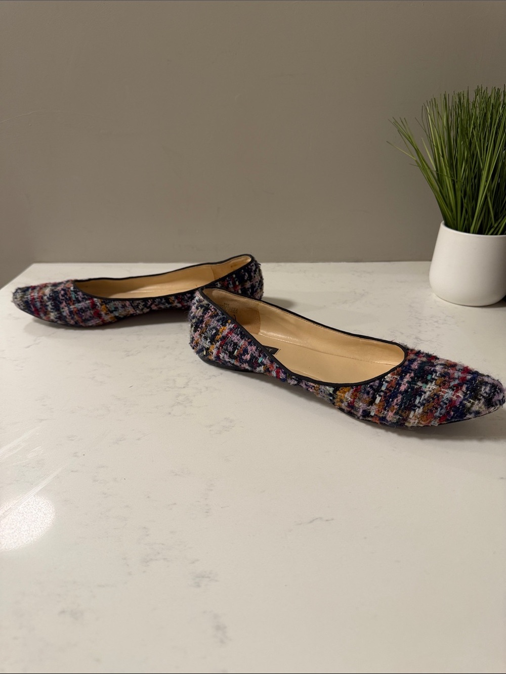 Nine West Multicolor Tweed Pointed Toe Flats with Black Trim - Picture 5 of 7